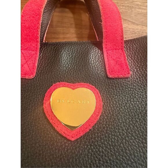 Bvlgari Leather Heart Logo Mini Tote Bag Black Red Gold Preppy Cute Winter Fall - Picture 7 of 12